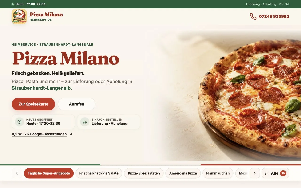 Pizza Milano Kundenprojekt auf dem Desktop