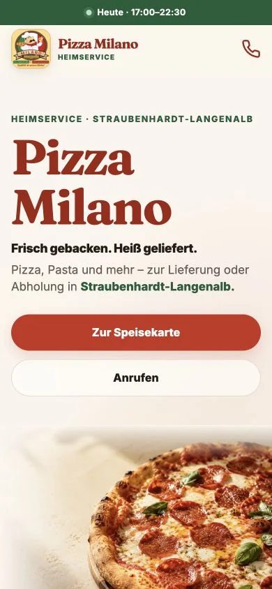 Pizza Milano Kundenprojekt auf dem Smartphone